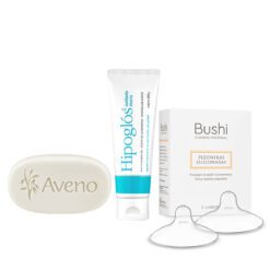 Kit Crema Hipoglos + Jabon Aveno + Pezoneras Bushi