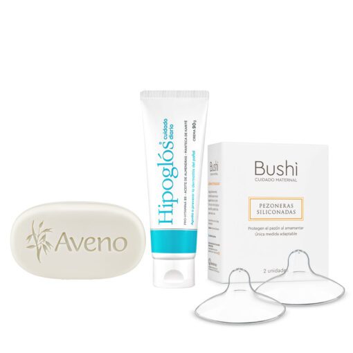 Kit Crema Hipoglos + Jabon Aveno + Pezoneras Bushi