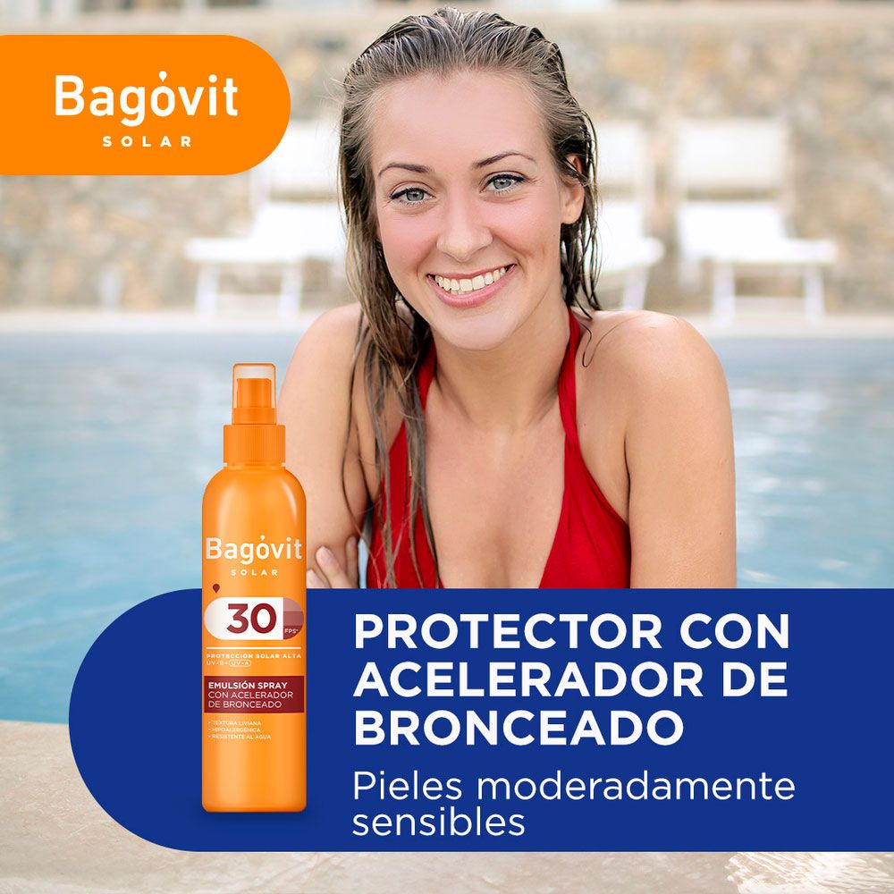 Bagovit Protector Solar Fps 30 Con Acelerador De Bronceado Emulsión Spray Hidratante X 200 Gramos - Imagen 4
