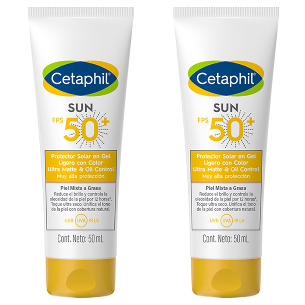 Cetaphil Pack x 2 unidades Gel Ligero Con Color Sun Oil Control Fps 50  Para Piel Mixta Y Grasa