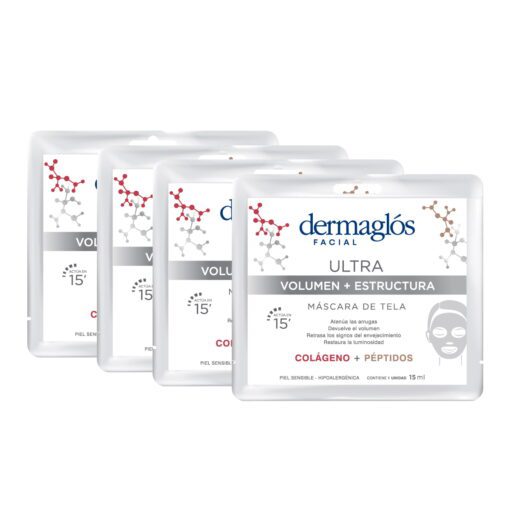 Kit Mascaras De Tela Dermaglós Ultra Volumen + Estructura X4